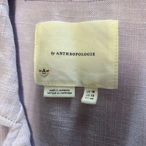 Anthropologie Linen Blend Blazer Jacket Split Back Lilac Women’s Size 12 - Picture 2 of 16